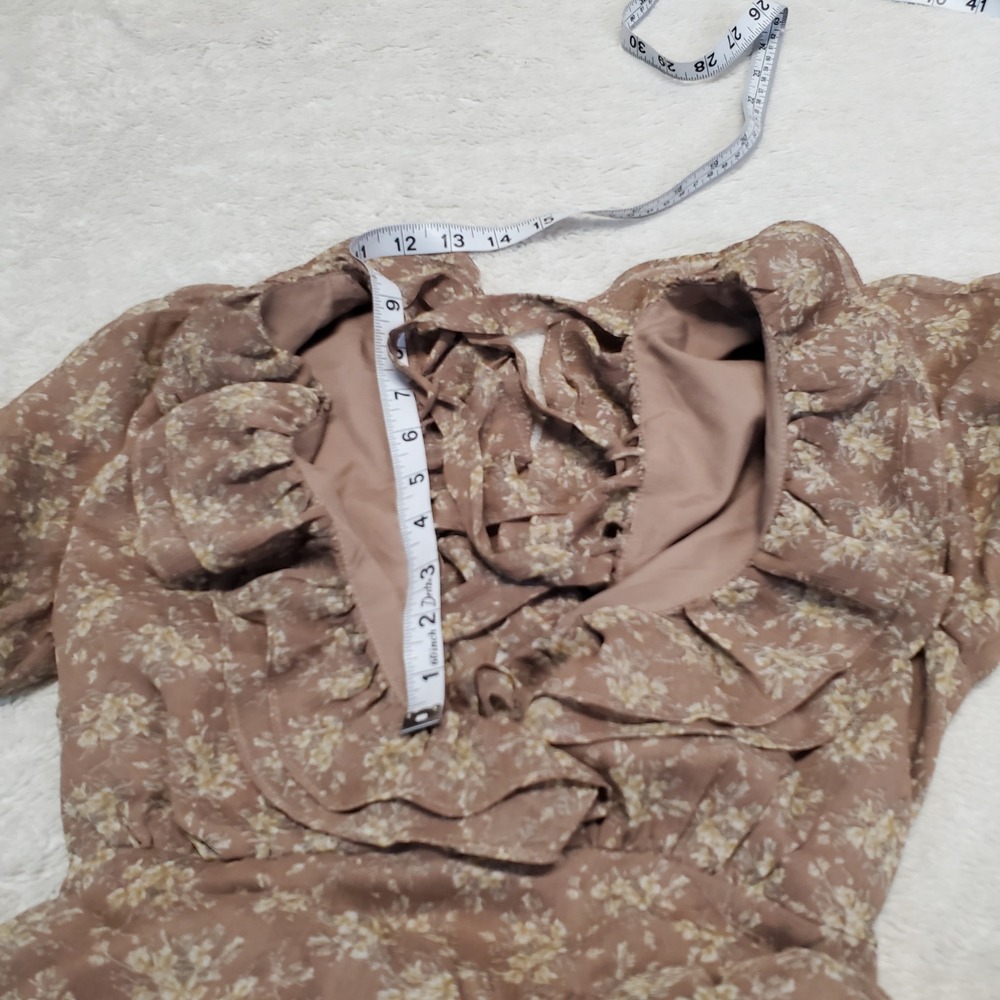 Petal & Pup Beige Floral Ruffle Tiered Dress Small Cottagecore Romantic Feminine - Picture 9 of 13